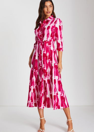 Quiz Pink Brush Stroke Midi Shirt Dress