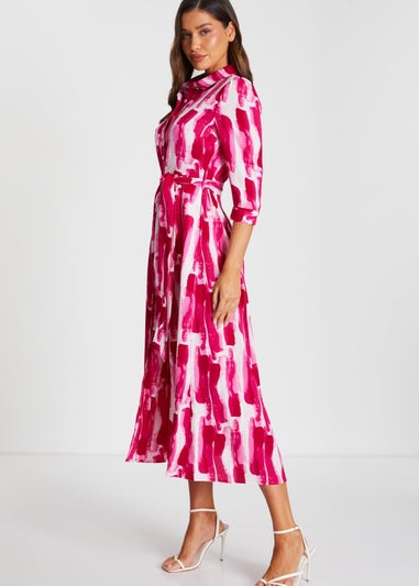 Quiz Pink Brush Stroke Midi Shirt Dress