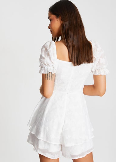 Quiz White Floral Jacquard Tiered Playsuit