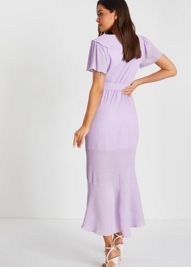 Quiz Lilac Crinkle Frill Midaxi Dress