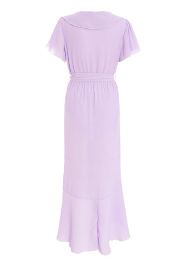 Quiz Lilac Crinkle Frill Midaxi Dress