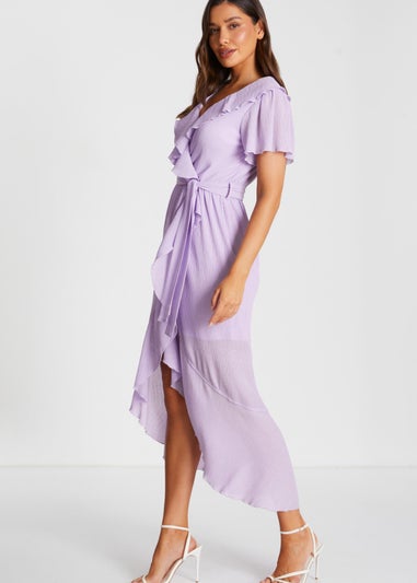 Quiz Lilac Crinkle Frill Midaxi Dress