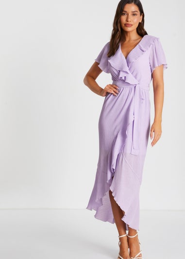 Quiz Lilac Crinkle Frill Midaxi Dress