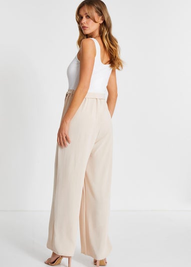 Quiz Stone Contrast Ribbed Palazzo Jumpsuit