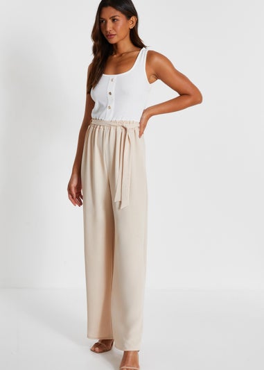 Quiz Stone Contrast Ribbed Palazzo Jumpsuit