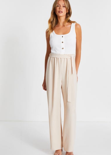 Quiz Stone Contrast Ribbed Palazzo Jumpsuit