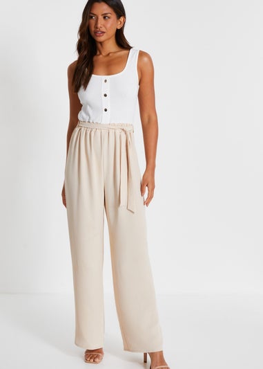 Quiz Stone Contrast Ribbed Palazzo Jumpsuit