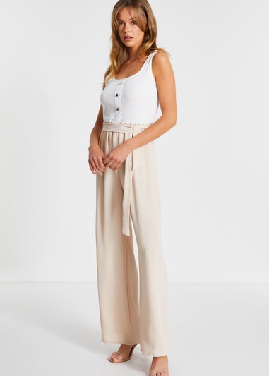 Quiz Stone Contrast Ribbed Palazzo Jumpsuit