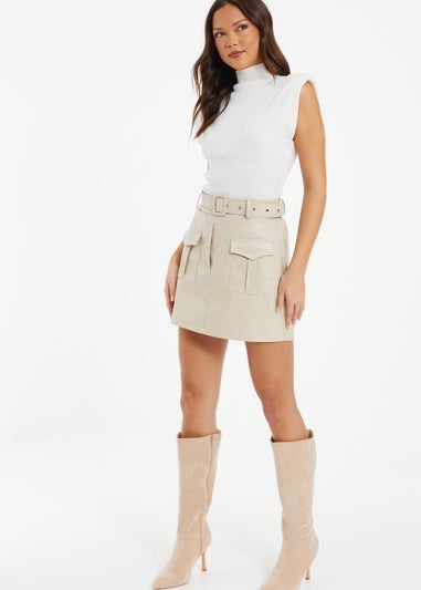 Quiz Stone Faux Leather Skort