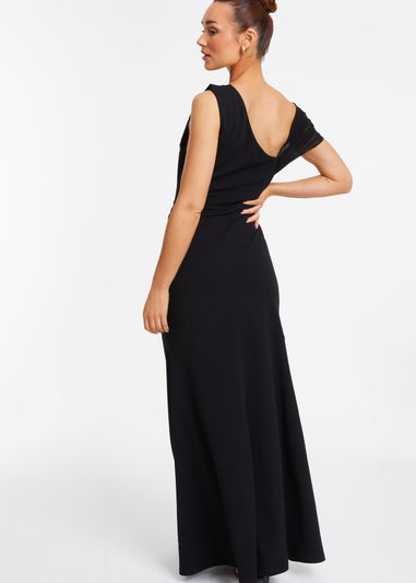 Quiz Black Asymmetric Cowl Neck Maxi Dress