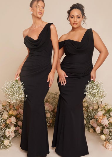 Quiz Black Asymmetric Cowl Neck Maxi Dress