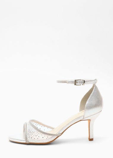 Quiz Silver Shimmer Mesh Diamante Heeled Sandal