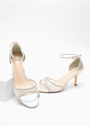 Quiz Silver Shimmer Mesh Diamante Heeled Sandal