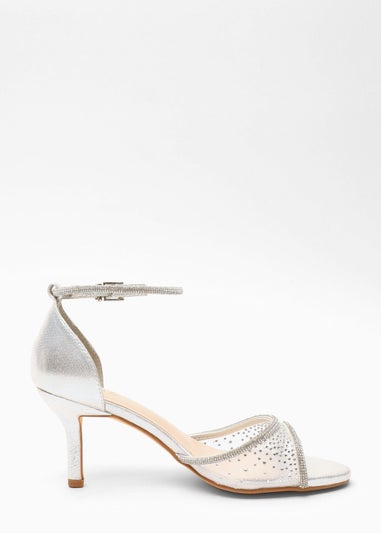 Quiz Silver Shimmer Mesh Diamante Heeled Sandal