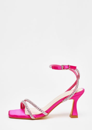 Quiz Pink Diamante Asymmetric Heeled Sandals