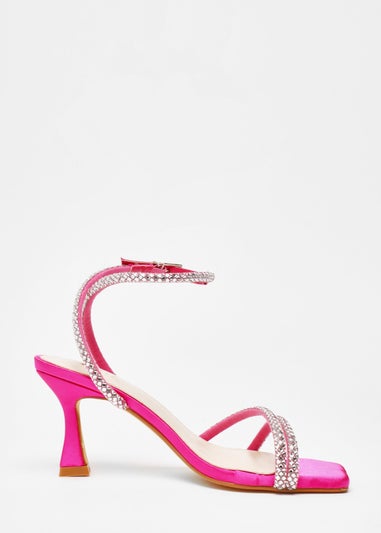 Quiz Pink Diamante Asymmetric Heeled Sandals