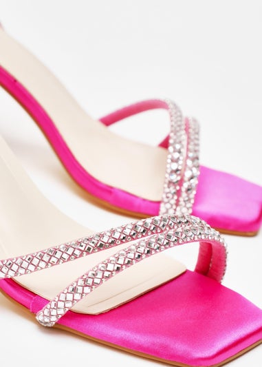 Quiz Pink Diamante Asymmetric Heeled Sandals