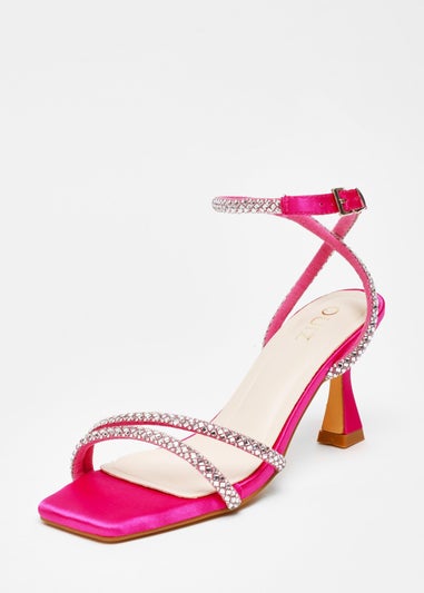 Quiz Pink Diamante Asymmetric Heeled Sandals