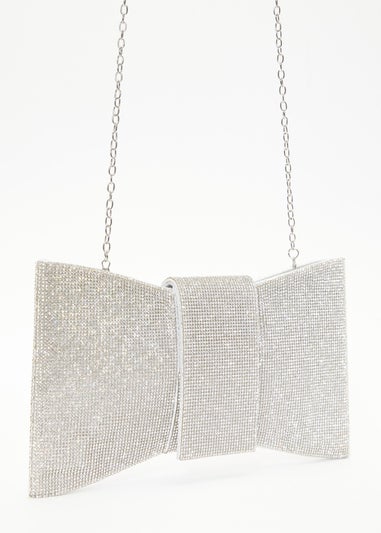 Quiz Silver Diamante Bow Bag