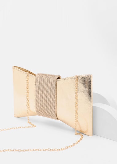 Quiz Gold Diamante Jewel Bow Bag