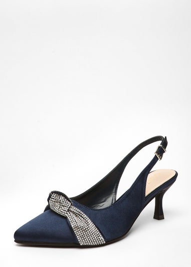 Quiz Navy Wide Fit Diamante Knot Sling Back Low Heels