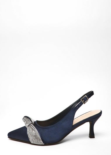 Quiz Navy Wide Fit Diamante Knot Sling Back Low Heels