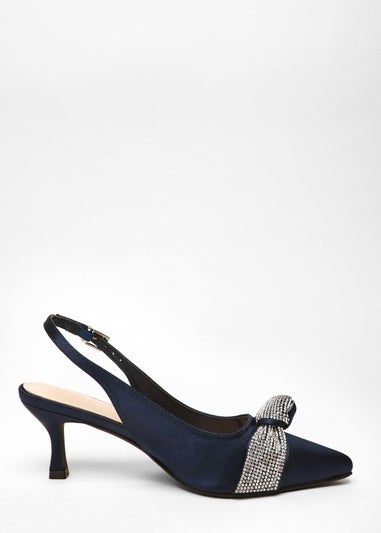 Quiz Navy Wide Fit Diamante Knot Sling Back Low Heels