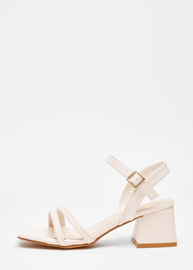 Quiz Natural Faux Leather Block Heel Sandal