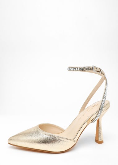 Quiz Gold Wide Fit Foil Court Heels