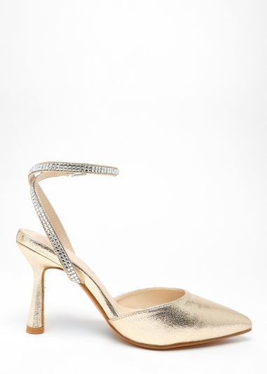 Quiz Gold Wide Fit Foil Court Heels