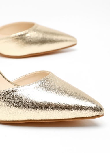 Quiz Gold Wide Fit Foil Court Heels