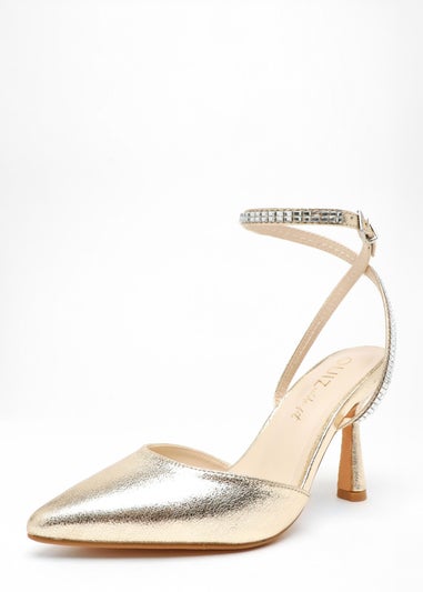 Quiz Gold Wide Fit Foil Court Heels