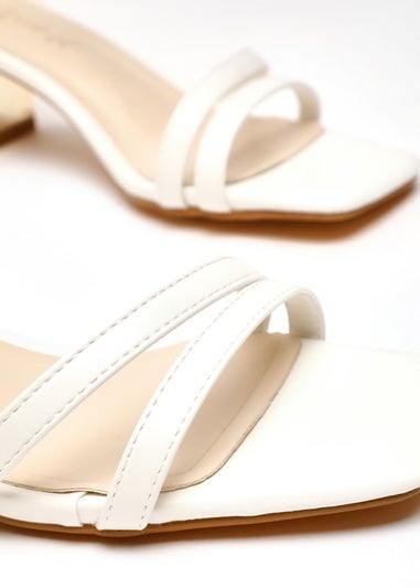 Quiz White Wide Fit Strappy Low Block Heeled Sandals