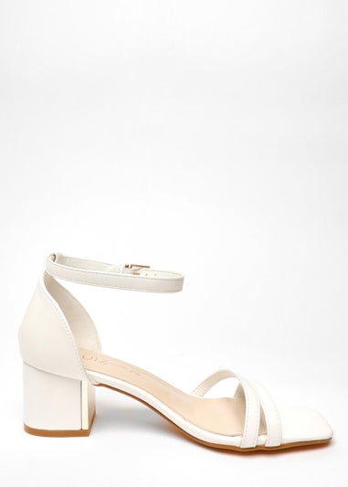 Quiz White Wide Fit Strappy Low Block Heeled Sandals