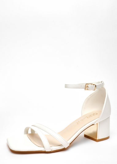 Quiz White Wide Fit Strappy Low Block Heeled Sandals