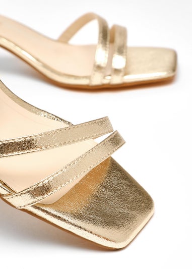 Quiz Gold Wide Fit Strappy Low Block Heeled Sandals