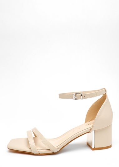 Quiz Natural Wide Fit Strappy Low Block Heeled Sandals - Matalan