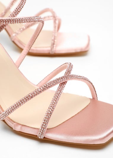 Quiz Pink Wide Fit Diamante Cross Strap High Heeled Sandals