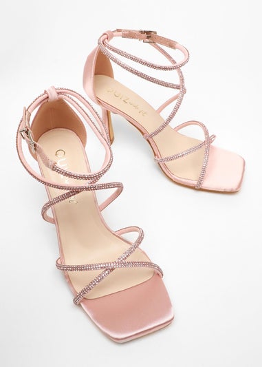 Quiz Pink Wide Fit Diamante Cross Strap High Heeled Sandals