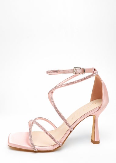 Quiz Pink Wide Fit Diamante Cross Strap High Heeled Sandals