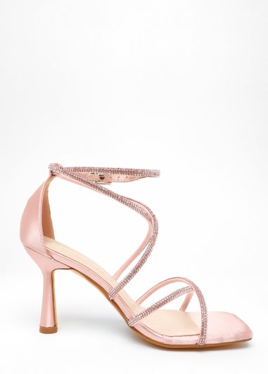 Quiz Pink Wide Fit Diamante Cross Strap High Heeled Sandals