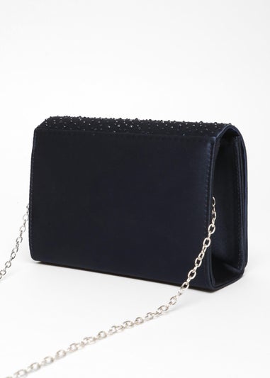 Quiz Navy Navy Satin Embellished Clutch Bag