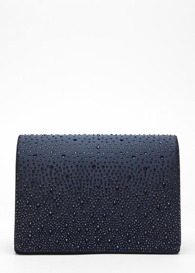 Quiz Navy Navy Satin Embellished Clutch Bag