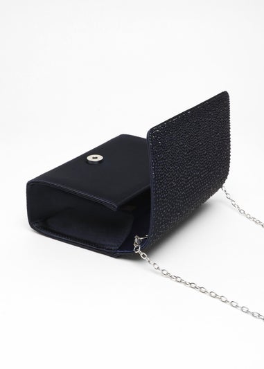 Quiz Navy Navy Satin Embellished Clutch Bag