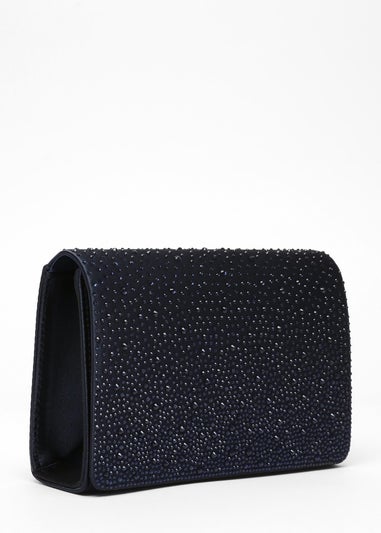 Quiz Navy Navy Satin Embellished Clutch Bag