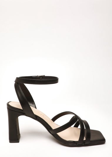 Quiz Black Wide Fit Faux Leather Strappy Heeled Sandals