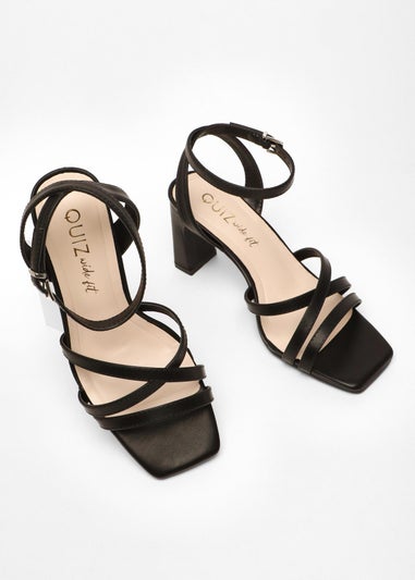 Quiz Black Wide Fit Faux Leather Strappy Heeled Sandals