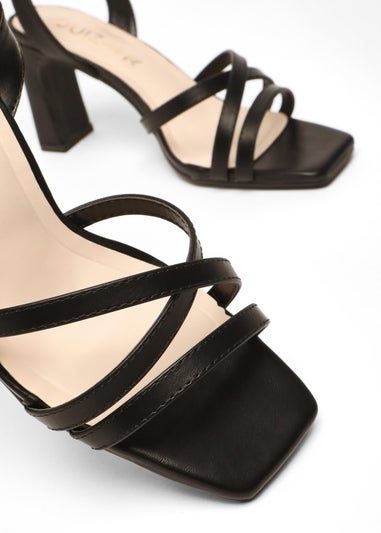 Quiz Black Wide Fit Faux Leather Strappy Heeled Sandals