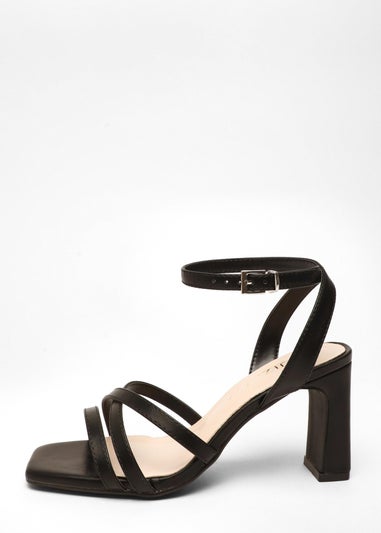 Quiz Black Wide Fit Faux Leather Strappy Heeled Sandals