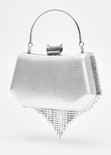 Quiz Silver Diamante Fringe Box Bag